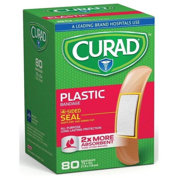 Curad Adhesive Bandage, 34 in W, 3 in L, Plastic Bandage CUR02278RB